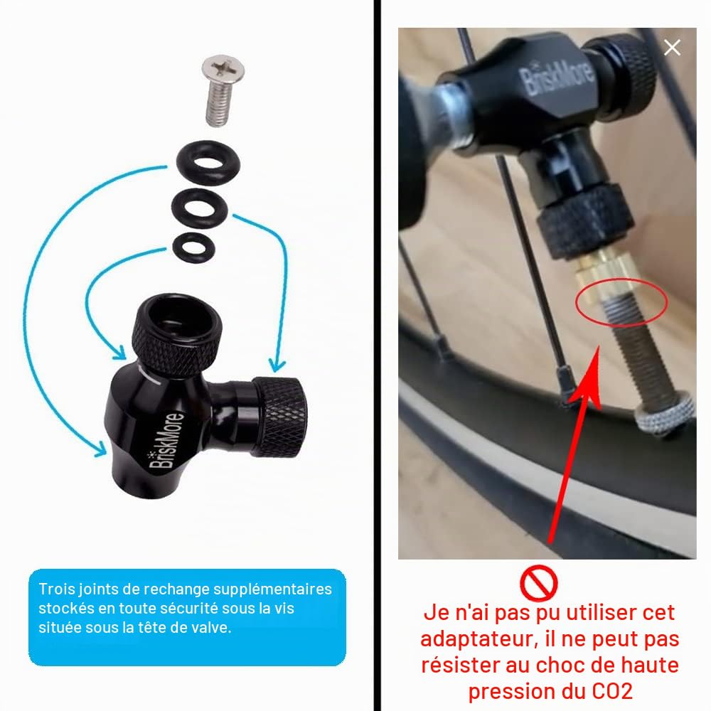 BriskMore Kit gonfleur CO2 5 X 16g pour pneus de vélo, Compatible avec Les valves Presta et Schrader, Pompe à pneus de vélo pour vélo de Montagne et de Route, Gaine Isolante Incluse