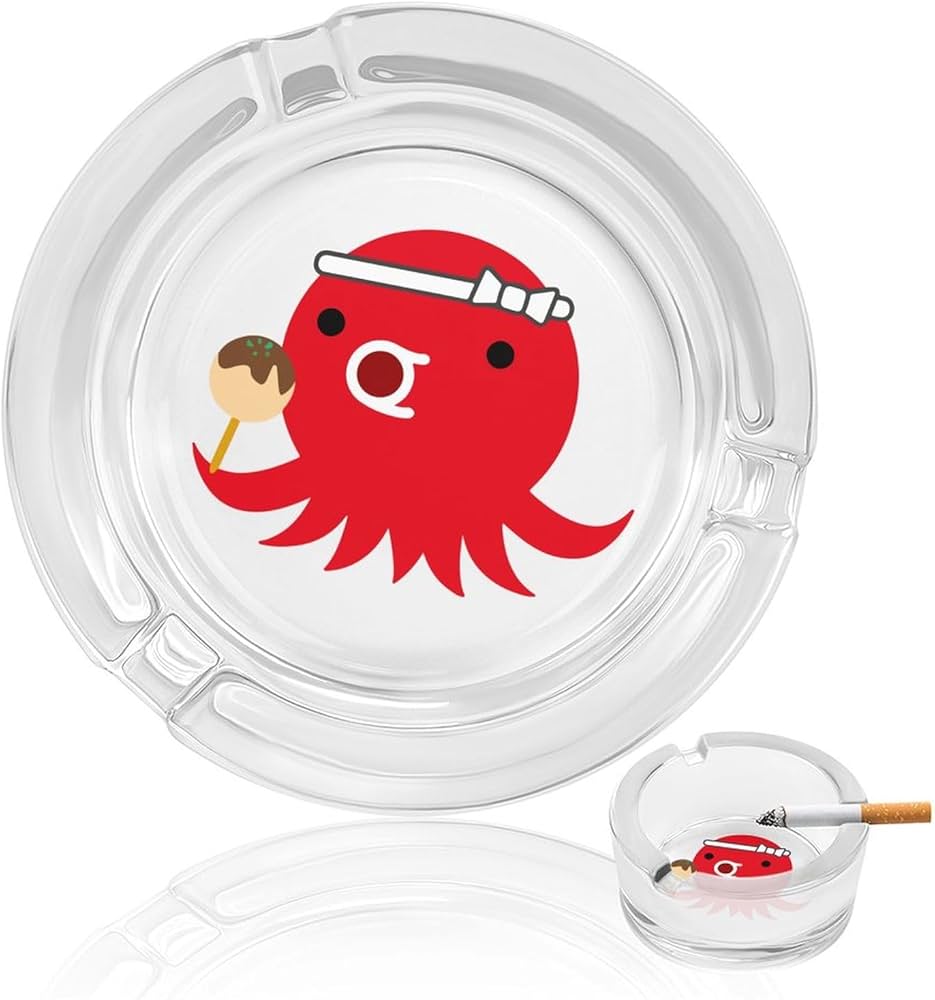 Amazon.co.jp: 灰皿 たこ焼き屋のタコ ガラス灰皿 たばこ灰皿 透明 円