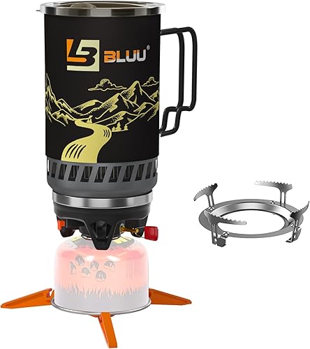 BLUU MOUNT - Sistema de estufa de mochilero y campamento (1.4 litros), quemador portátil de gas propano para exteriores, kit de estufa de