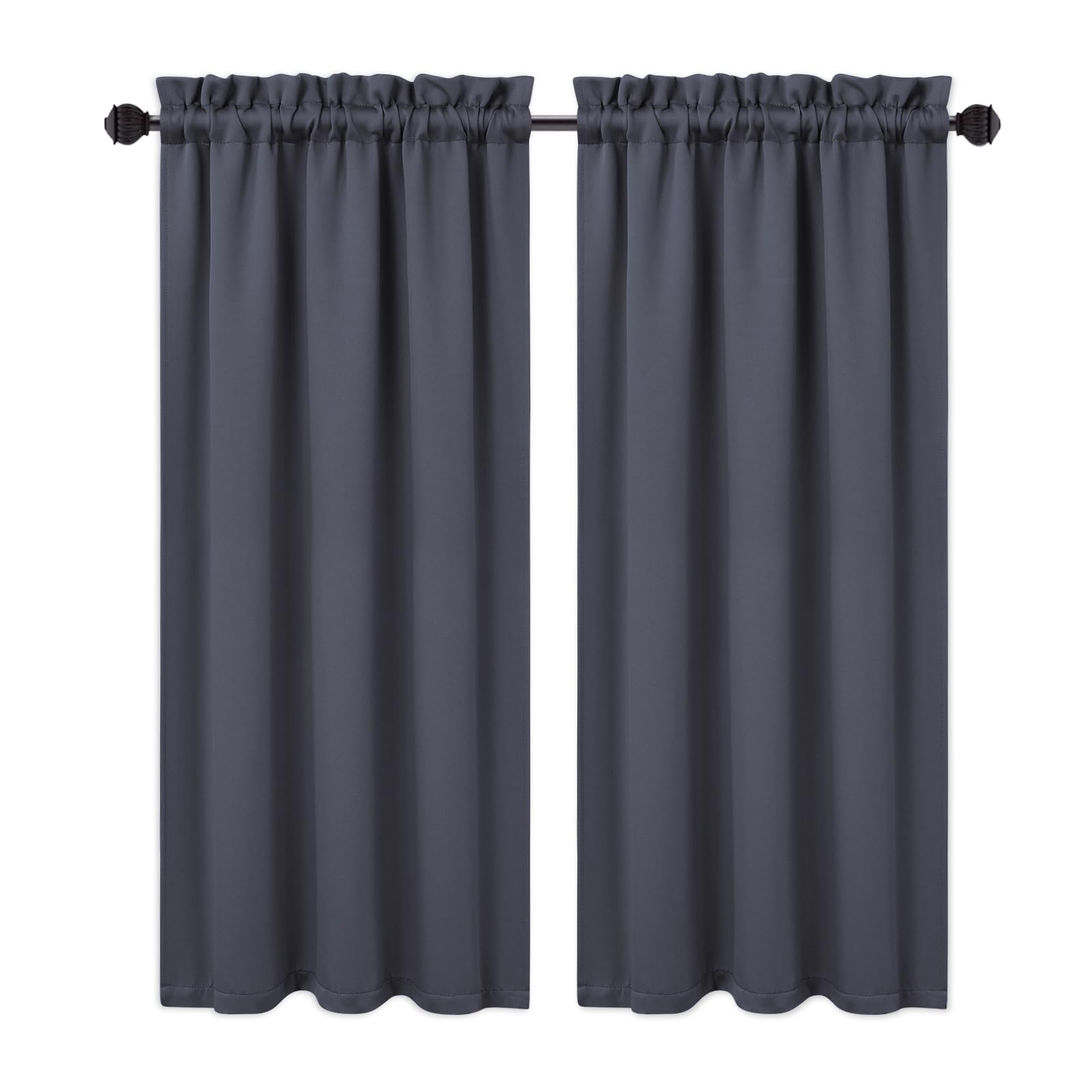 RONIPIC 2-Panel Blackout Short Curtains, Rod Pocket Cafe Tier Style, Strong Light Blocking & Room Darkening, Ideal for Bathroom, Small Windows & Kitchen, Easy to Install, Dark Grey, 26“*45”*2