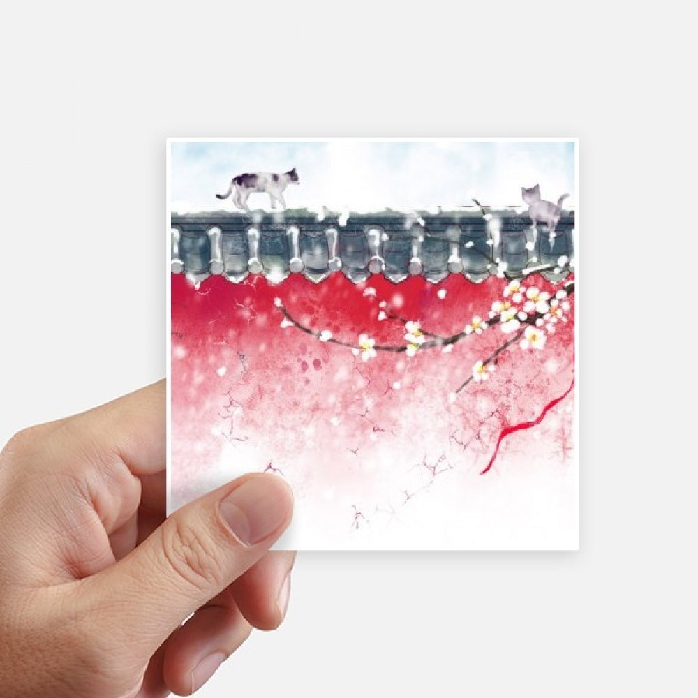 Autocollant carré neige aquarelle chinoise 10cm x 10cm DIYthinker (Lot de 8)