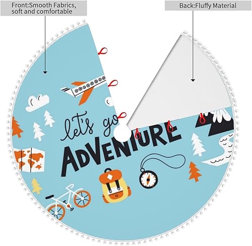 Vista 58 de Falda blanca para árbol de Navidad Let's Go Travel de 30 pulgadas con pompones esponjosos para árbol de fiesta navideña Vamos a viajar