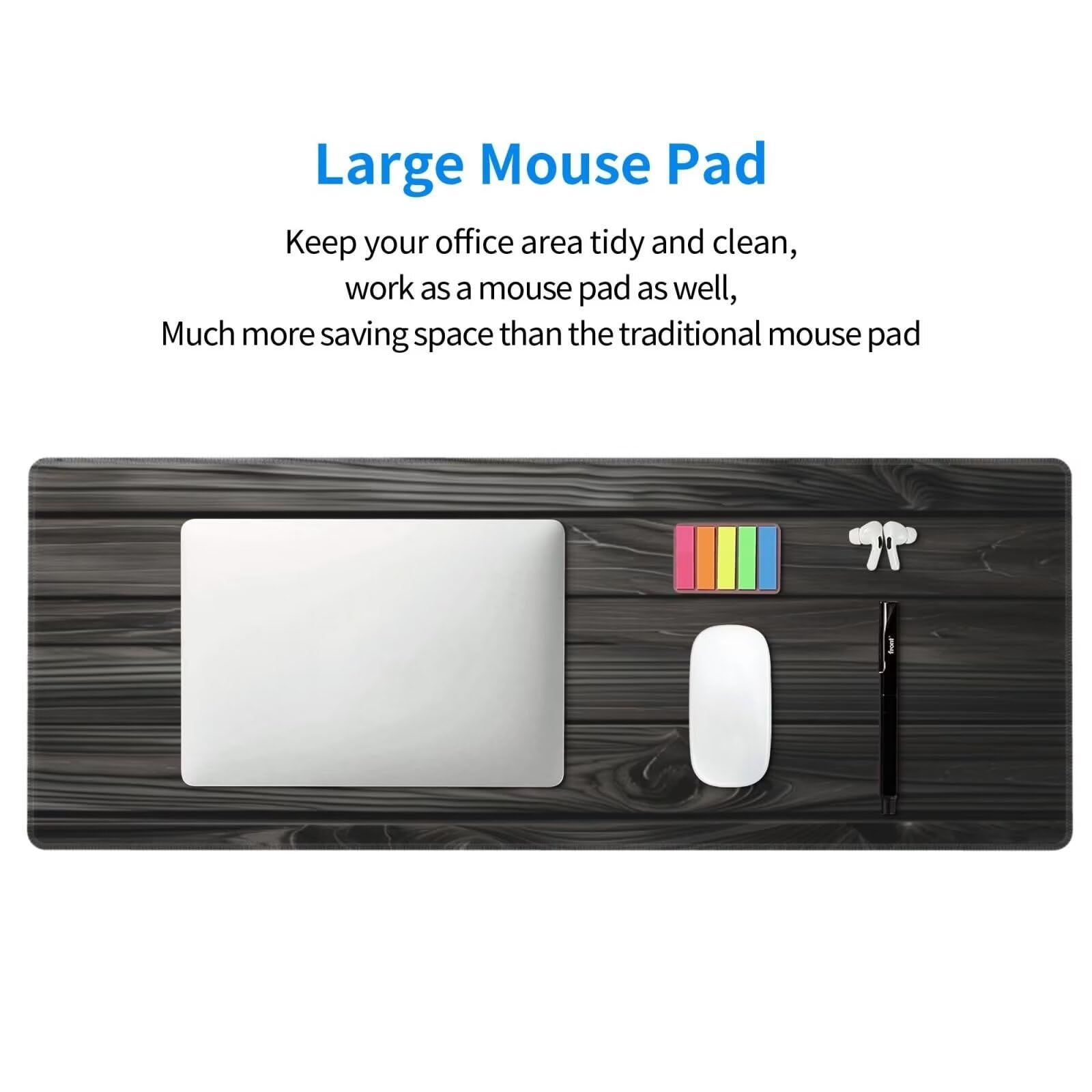 Tappetino Mouse, Tappetino Mouse Gaming Grande XXL 1500x800x3mm Tappetino Scrivania Mouse Pad, Base in Gomma Antiscivolo, Bordi Cuciti, Mousepad per Ufficio e Gaming (Grano di legno nero) R-274
