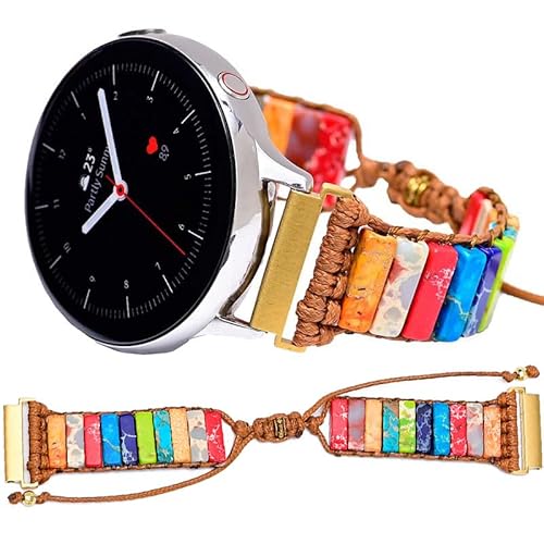Juaupepo Boho stenen armband compatibel met Samsung Galaxy Watch 3 45 mm, vrouwen mannen 22 mm polsband handgemaakte natuursteen kleurrijke jaspis band voor Galaxy Watch 46 mm/Gear S Smart Watch