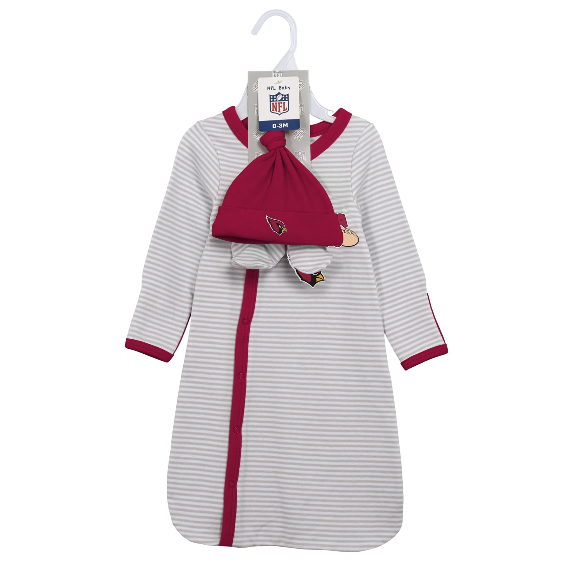 Outerstuff NFL Arizona Cardinals Newborn Unisex Baby Soft Sleep Gown Pajamas with Hat and Socks, One Size (0m-9m)