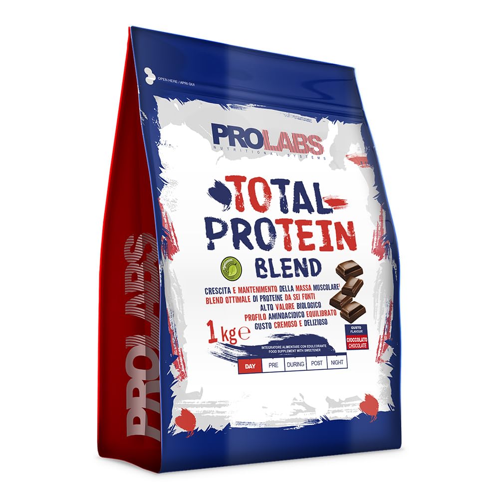 PROLABS TOTAL PROTEIN – Blend di 6 Proteine con Whey Isolate, Idrolizzate e Concentrate | Rilascio Graduale | Supporto Massa Muscolare | Con Vitamina B6 | Ottima Solubilità | 1000 g | Cioccolato