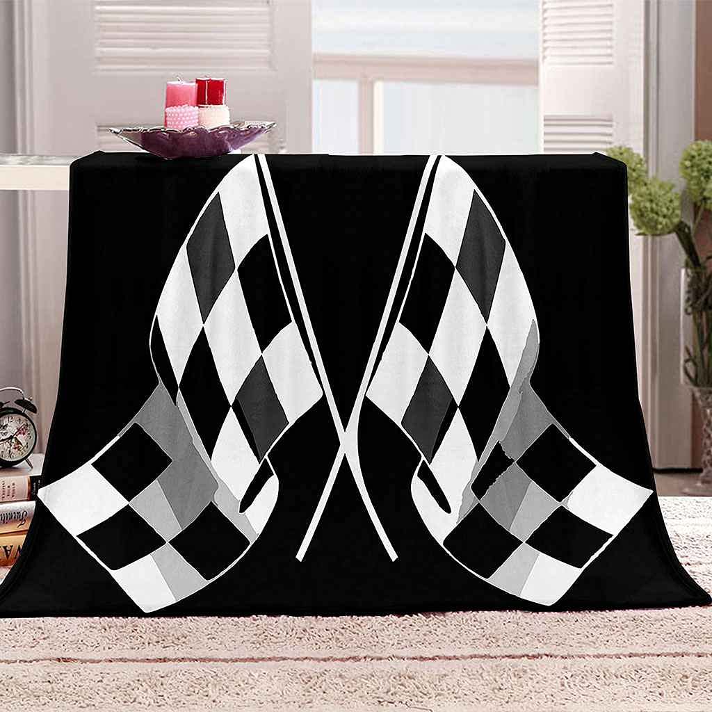 Couverture damier noir en flanelle chaude pour salon et chambre