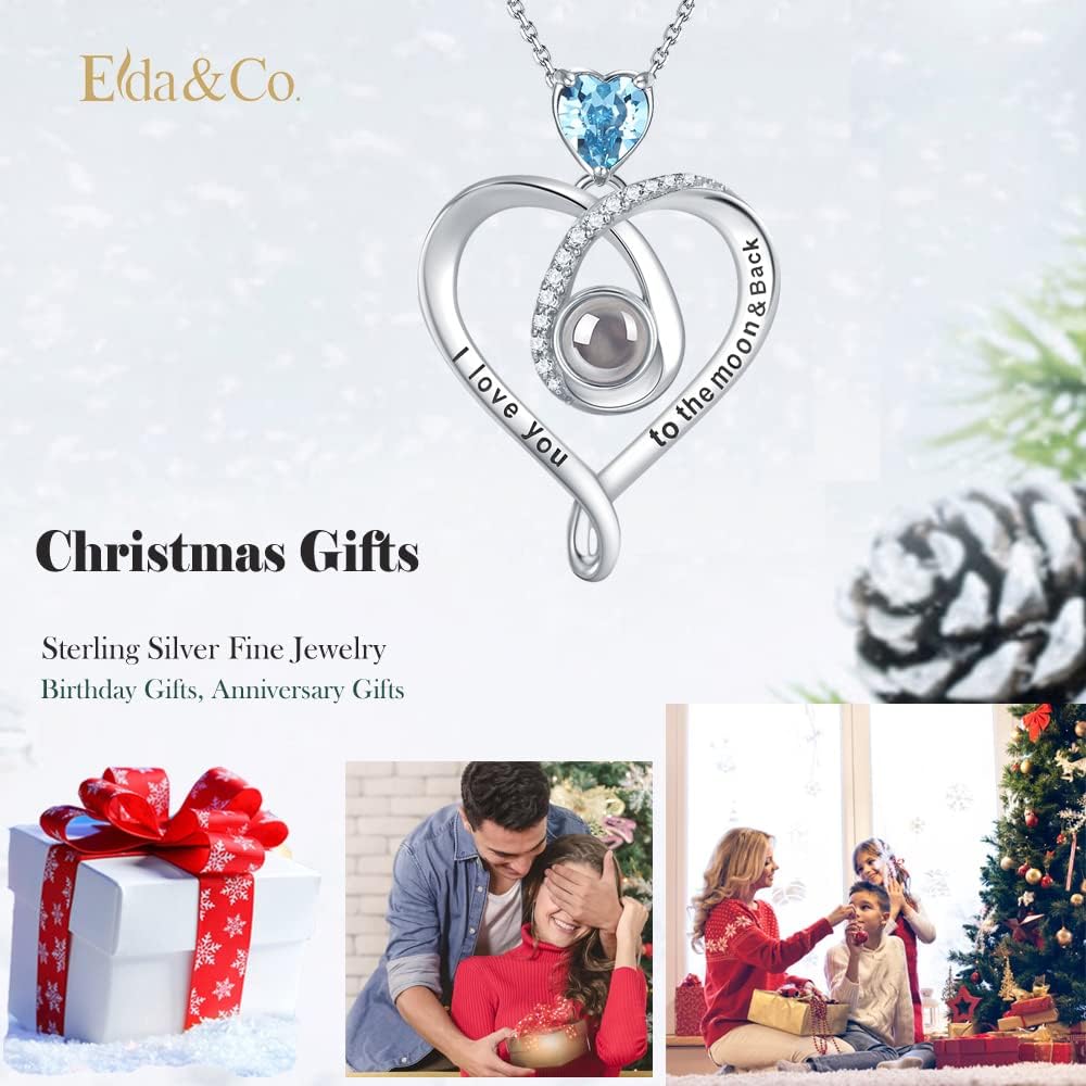 Valentines Day Birthday Gifts for Her February March Birthstones Amethyst Aquamarine Jewelry I Love You Necklace 100 Languages to the Moon and Back Necklace 925 Sterling Silver - Image 2