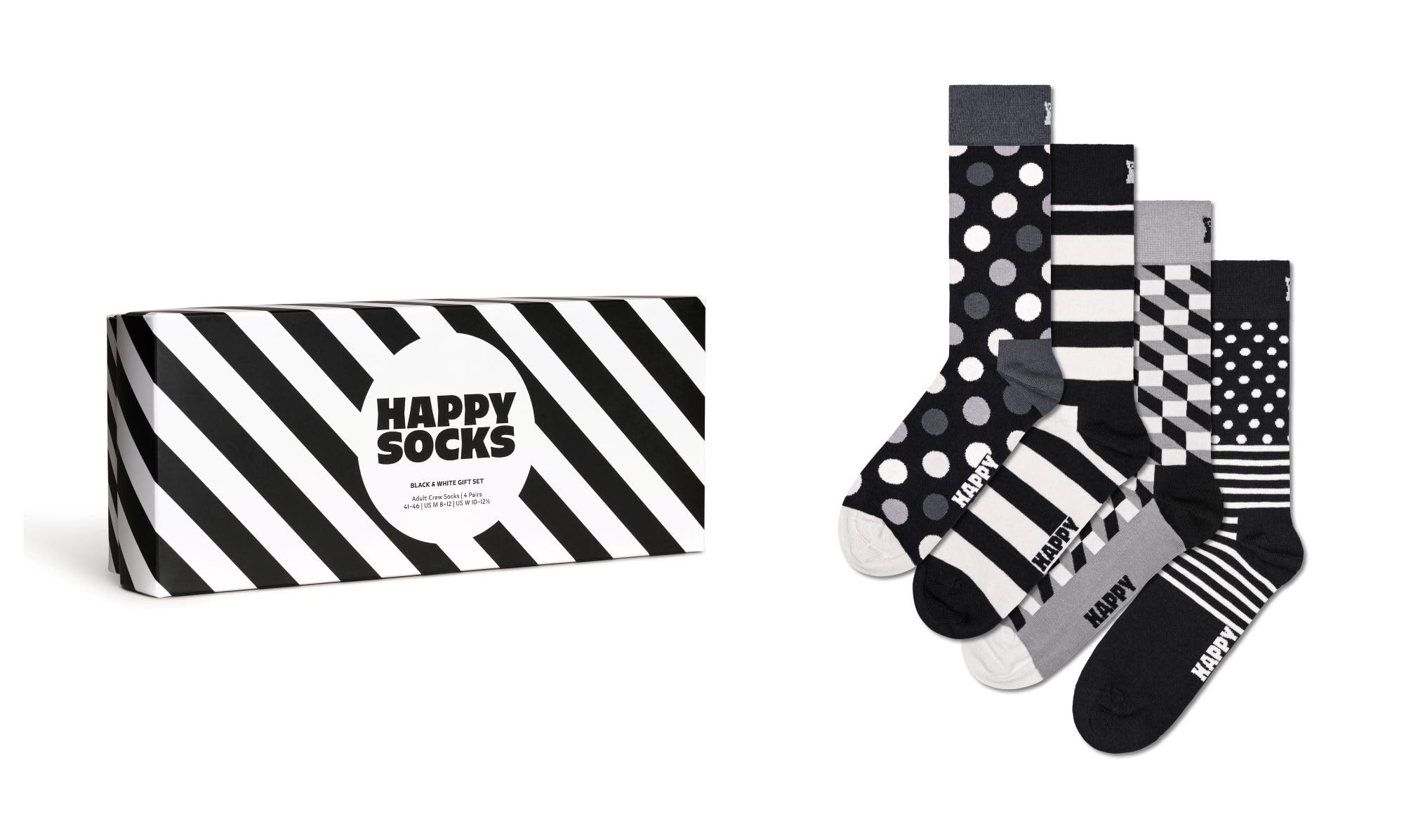 Happy Socks kolorowe i zabawne skarpetki 4-Pack Classic Black & White Socks Gift Set Rozmiar 41-46