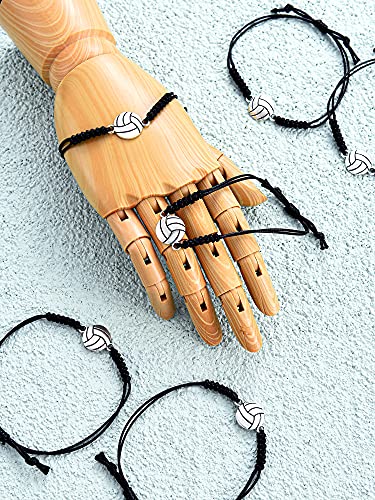Jadive 20 Pieces Volleyball Bracelets Adjustable Volleyball Charm Bracelet Volleyball Cord Braided Rope Bracelet With Charm Gifts For Graduation Girl Teens Most Sport Team Players (Black) #TOP2