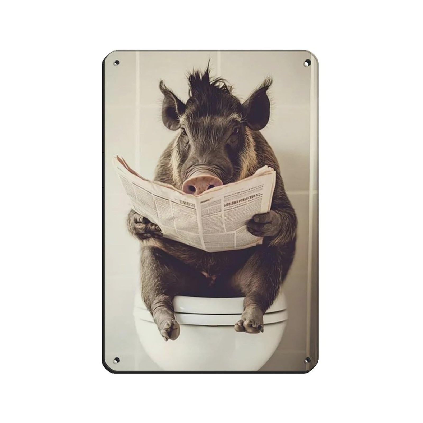 Lxwnze 20L X 30W Cm Warthog Sitting On Toilet Reading Newspaper Tin Sign Vintage Metal Pub Club Cafe Bar Home Wall Art Decoration Poster Retro 8X12inch(20X30cm)