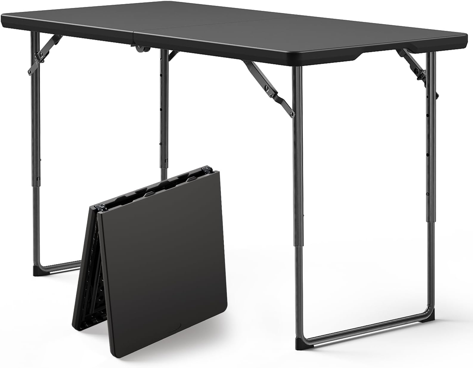 Folding Table 4FT Heavy Duty Plastic Table with Handle, Foldable&Portable, Fold-in-Half Utility Tables for Outdoor, Dining, Wedding, Events, Indoor, Picnic, Camping, Party, Black