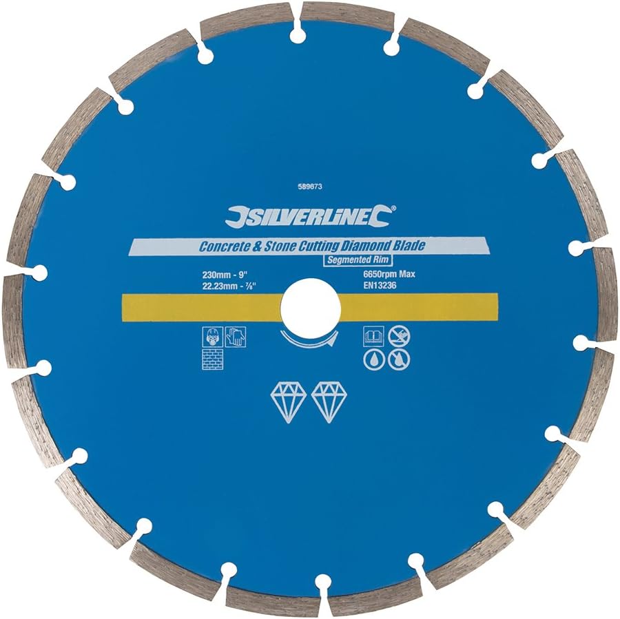 Silverline 589673 Concrete and Stone Cutting Diamond Blade 230 x 22.23 mm Segmented Rim