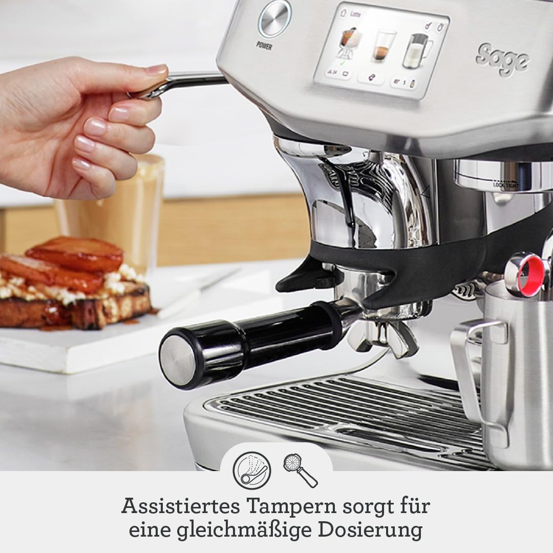 Sage The Barista Touch Impress Kaffeemaschine mit automatischer Milchaufschäumung, integriertem Mahlwerk & Cold Brew-Funktion, schwarzer Edelstahl