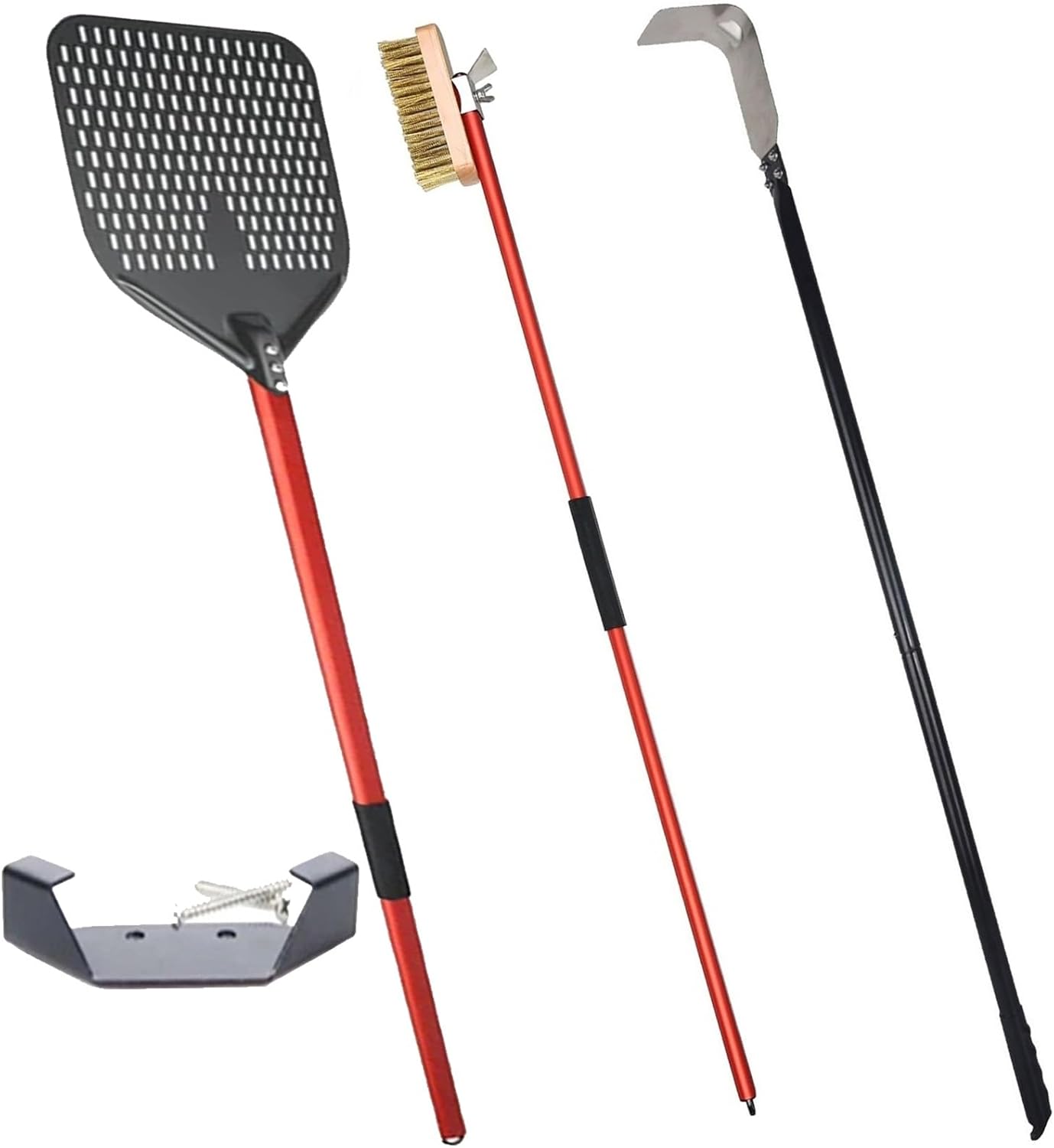Pizza Tool 3 Piece Set, Perforated 14" Square Turning Peel, 43" Copper Clean Brush, 44" Cleaning Rake, Compatible With All Oven, High Temperature Resistance, Hook