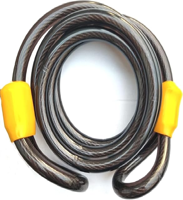 Tri-Circle Bike Lock Security Loop Cable Heavy Duty10mm Steel Coiled Extended Long Length 1.8M Plastic Coating, Black Yellow,TC-607
