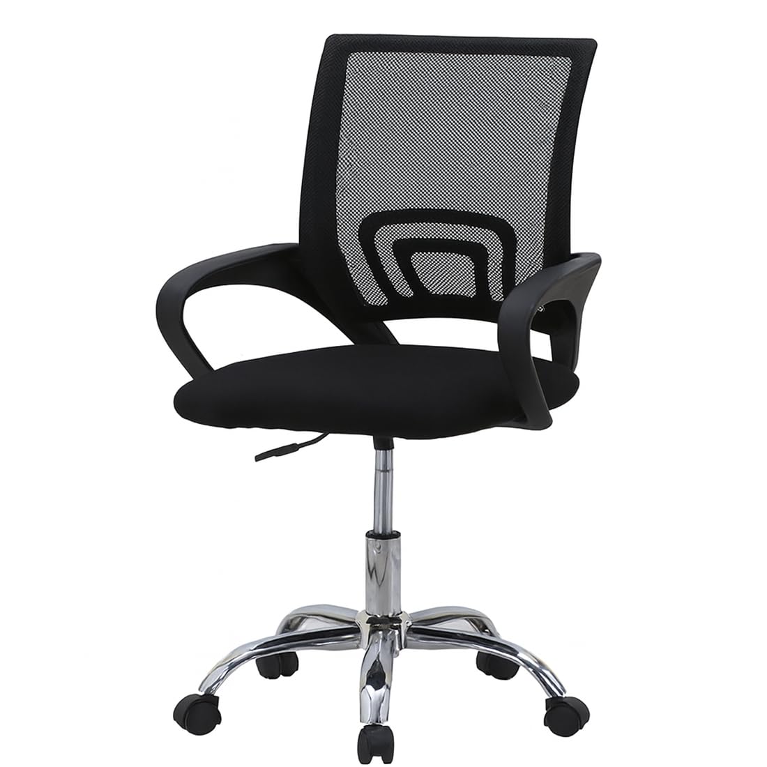 Acomoda Textil - Silla de Oficina Ergonómica con Respaldo de Malla y Asiento Tapizado Altura Regulable Base Resistente con Ruedas y Diseño Moderno para Hogar o Despacho (81-90x52x59 cm, Negro)