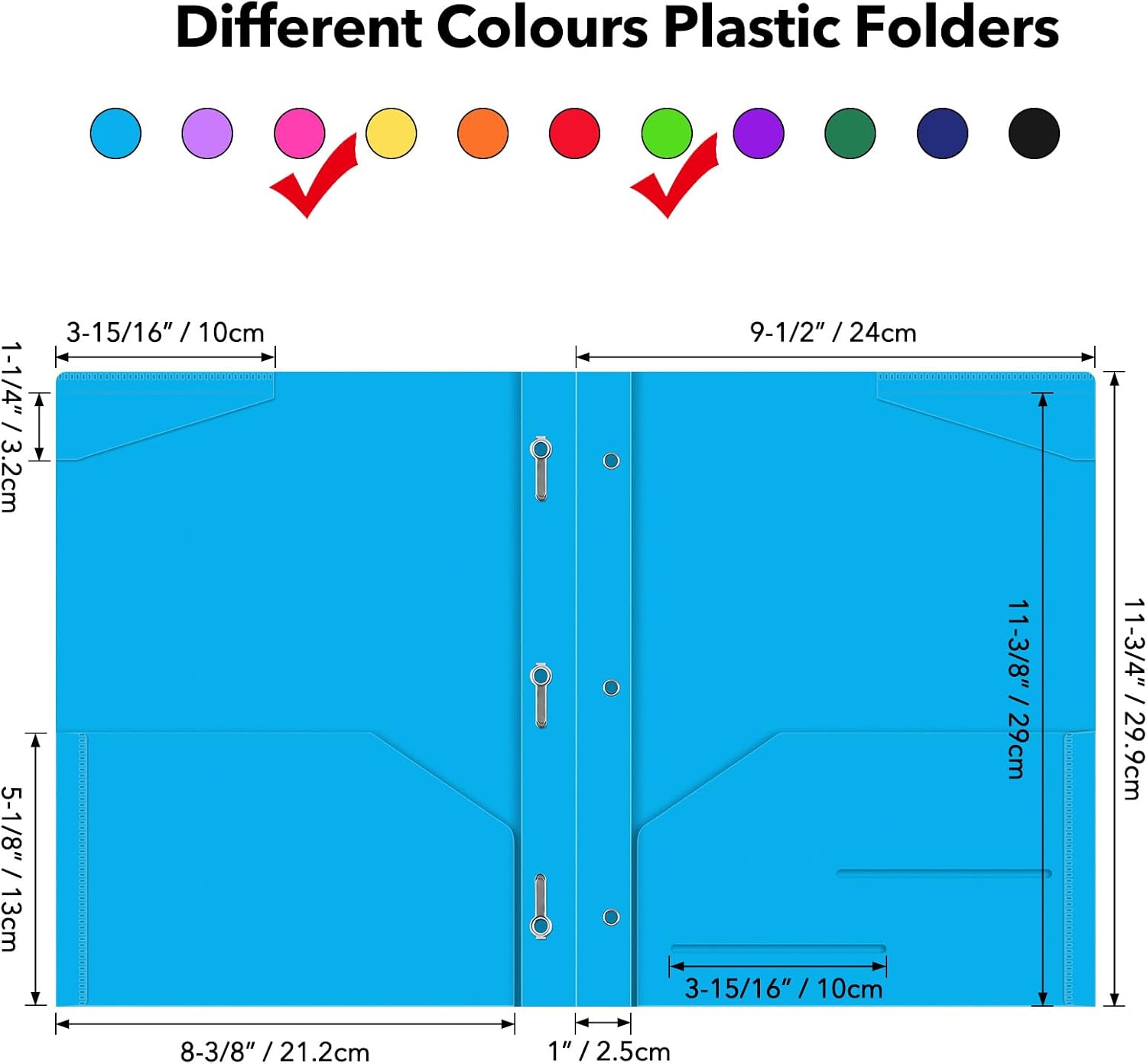 Briartw 12-Pack Pastel Plastic Pocket Folders with Prongs, Pink & Mint Green Set for Letter Size, 2-Pocket Brad Folders with Clear Front Cover