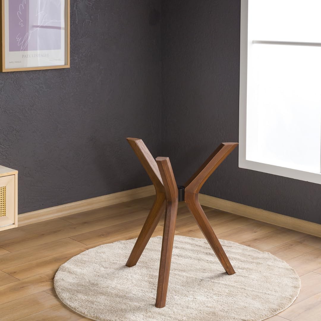 Mid Century Modern Dining Table Base Only, Pedestal Table Bases, Wooden Legs for Kitchen Tables, Glass Top Wood Top Assembly Tools Available (Glass Tabletop Anti-Slip Pads, Walnut)