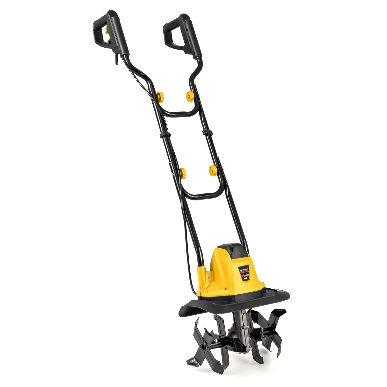 GOPLUS Motorhacke elektrisch, klappbarer Bodenhacke, 750W, 380 U/min, Elektro Gartenfräse, Gartenkultivator mit 32 cm Arbeitsbreite & 22 cm Arbeitstiefe, Bodenfräse für Rasen (32,5 x 24 x 138 cm,Gelb)