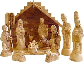 Holy Land Market Olive Wood Nativity Set with Stable. Deluxe 15 Piece Set