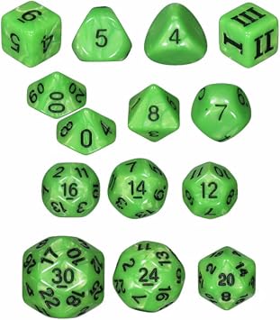Venom Bolt - 14 Unusual Dice Set Approved for Use with Dungeon Crawl Classics - DCC - Unleashed Arcana