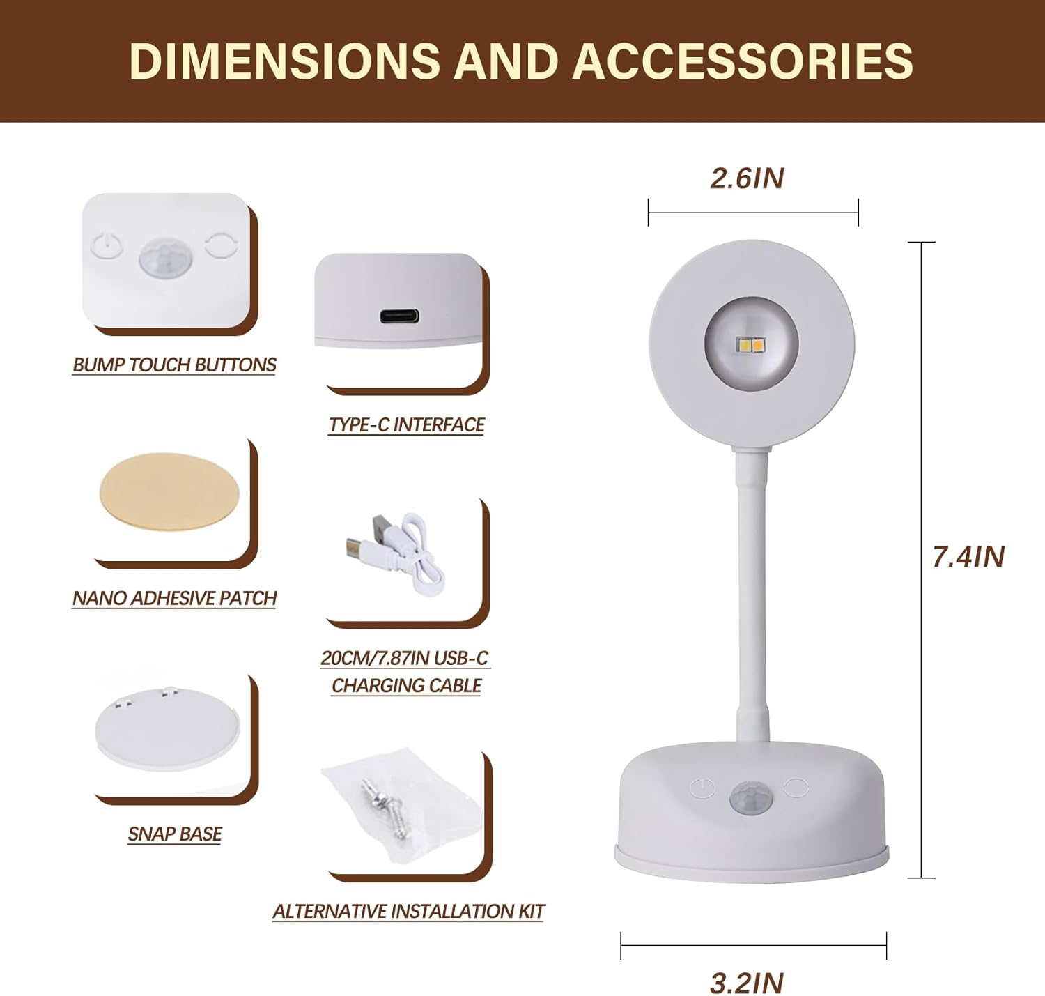 Motion Sensor Wall Light Rechargeable LED Spotlight Flexible Rotate Bedside Reading Lamps with 3 Color Temperature for Picture, Mirror, Hallway (White, 1 Pack)