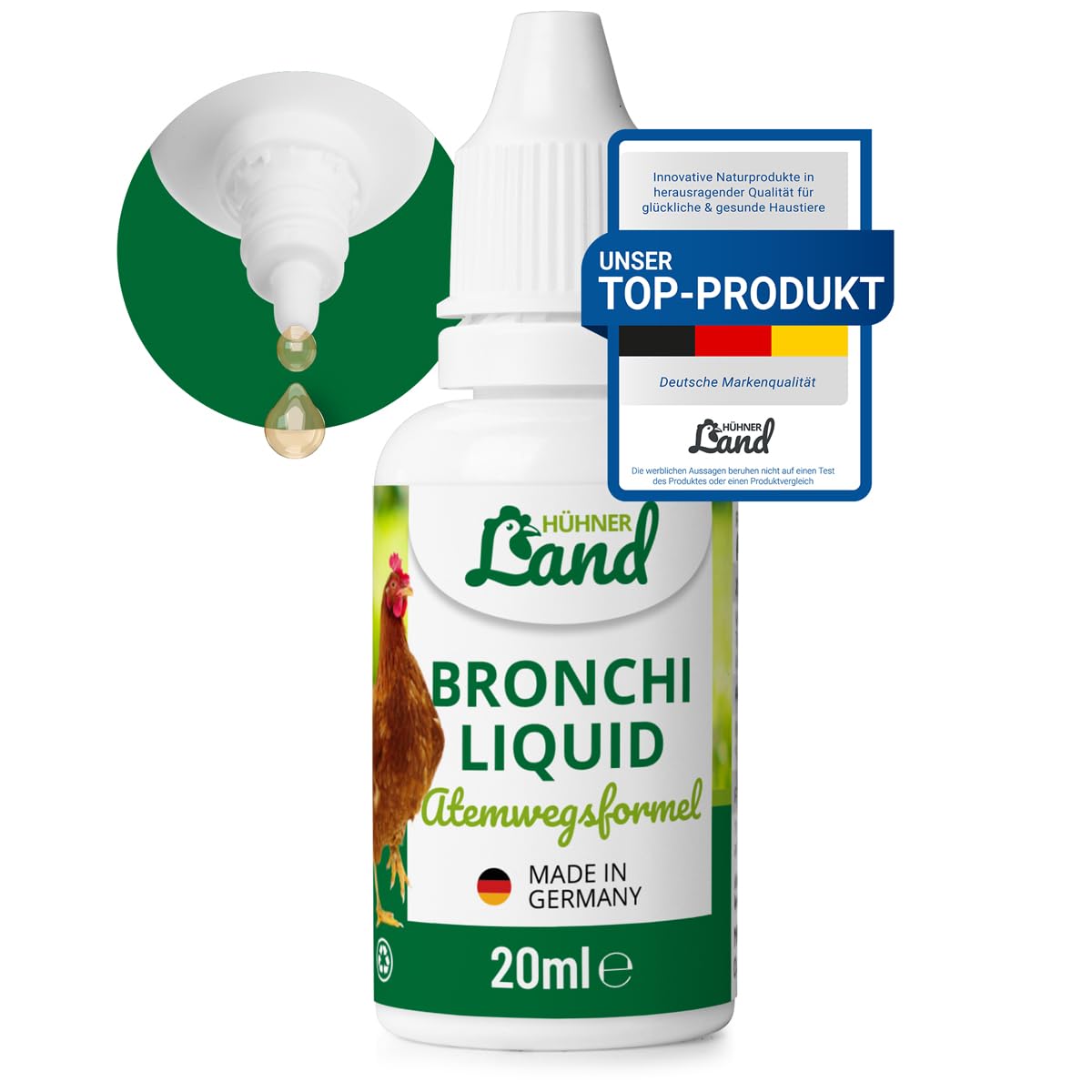 HÜHNER Land Inverno Bronchi Liquid 20 ml per polli I Supporto delle vie respiratorie, per raffreddore di pollo e raffreddore per il pollo I per migliorare naturalmente l'assorbimento del cibo