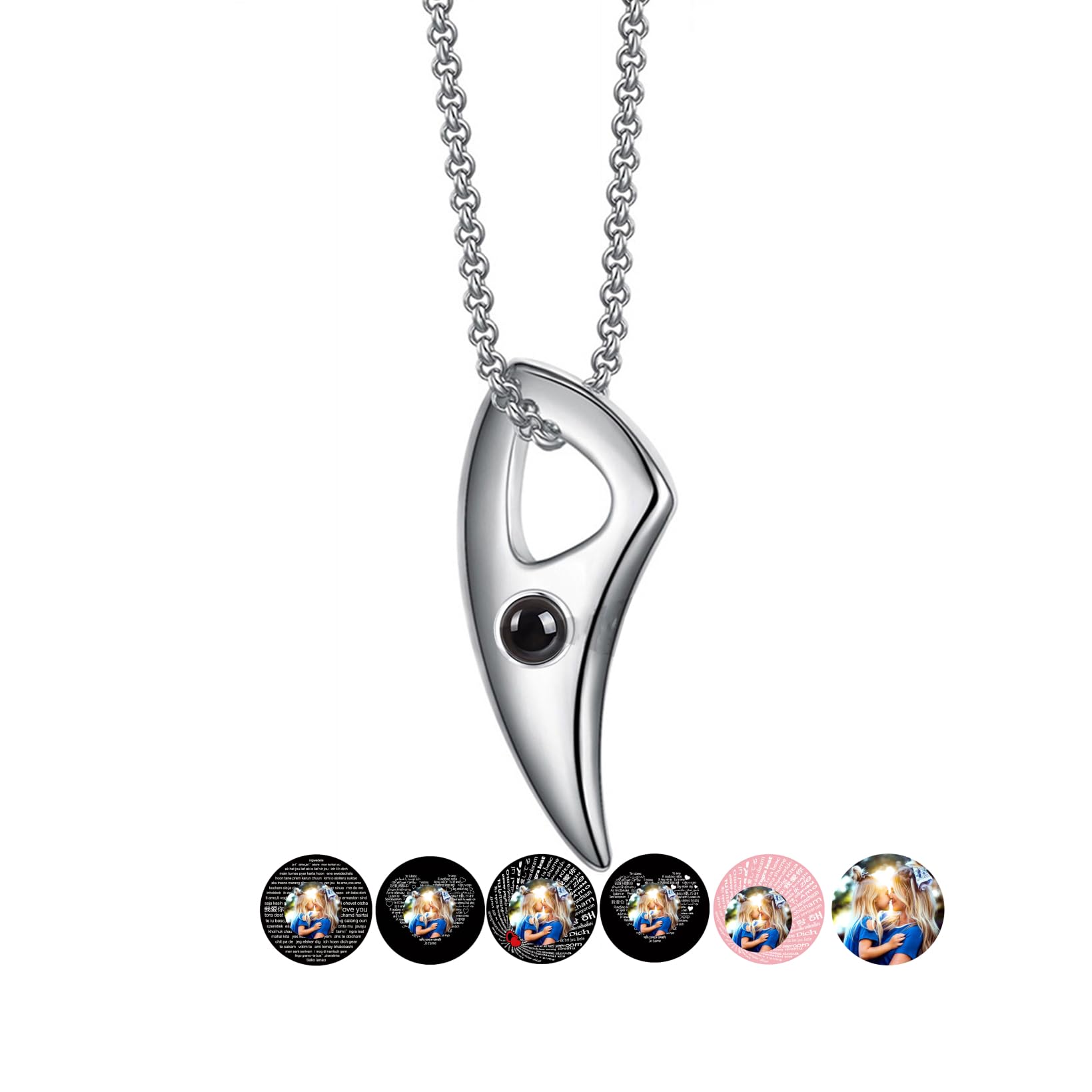 WellhoopeCollar de proyección de fotos personalizado Colgante de círculo para hombres 100 idiomas Te amo Collar Joyas conmemorativas Encanto Día del padre Cumpleaños Regalo romántico para hombres Novio Marido