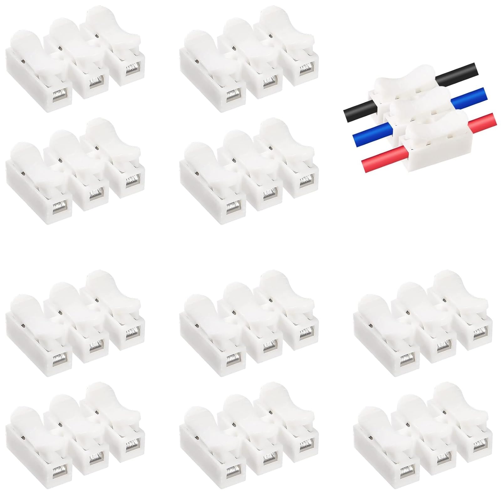 100 Pcs Connector Blocks Electrical, CH-3 Quick Wire Connectors, 3-Pin Terminal Block Spring Wire Connectors