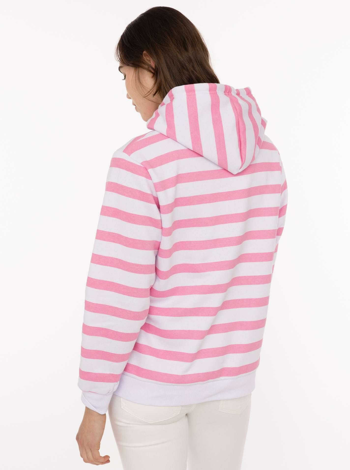 Zwillingsherz Damen Hoodie mit Kapuze – Gestreifter Kapuzenpullover mit Herzmotiv – Kuscheliger Oversize Pullover – Weicher Sweatshirt Look für Frühling, Herbst & Winter – Loungewear Mode