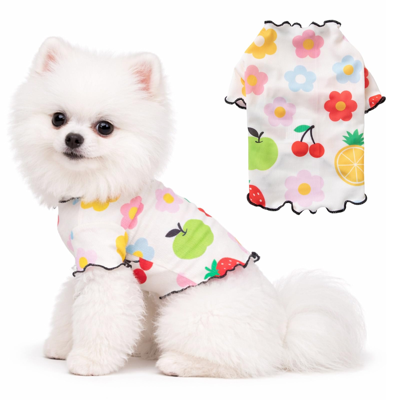 Peybaiwy Dog Cooling Shirt Puppy Summer Stretchable Sun Protection Clothes Quick Dry Breathable Pet Vest Outfit for Small Dog Cat (Beige Fruit, M)