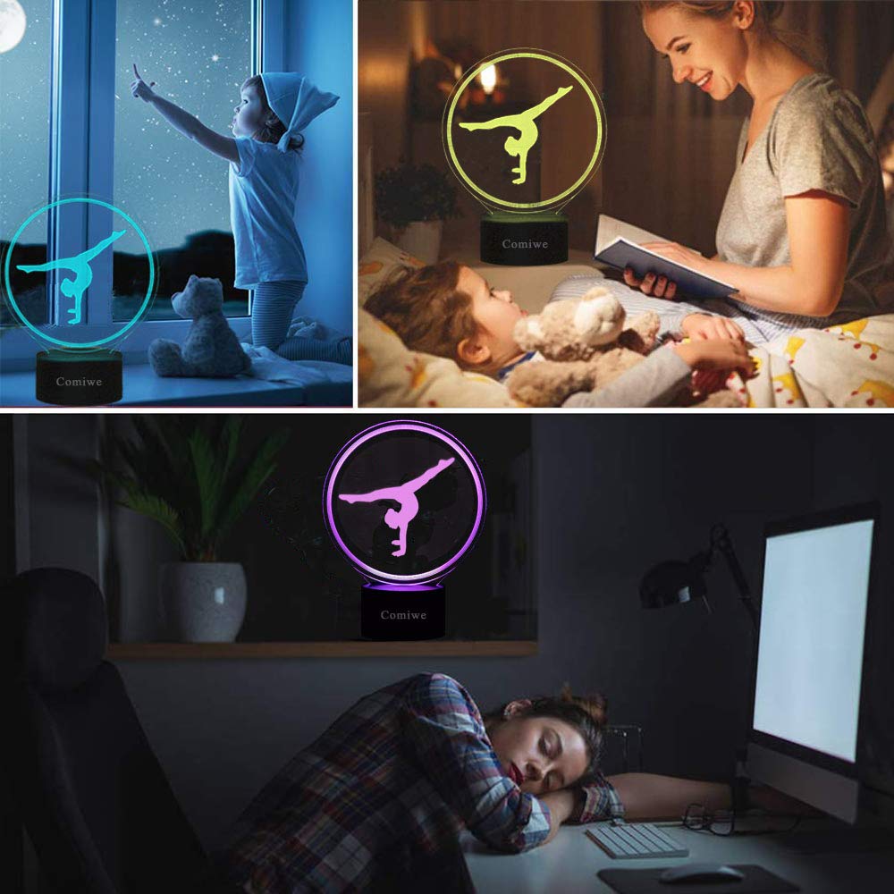 Gymnastique Yoga 3D Illusion Veilleuse Jouets,Décor de Maison LED Lampe de Chevet Table,Tactile & Télécommander 16 Couleurs,Cadeau d'Anniversaire de Noël Pour Filles Enfants Amis et Famille