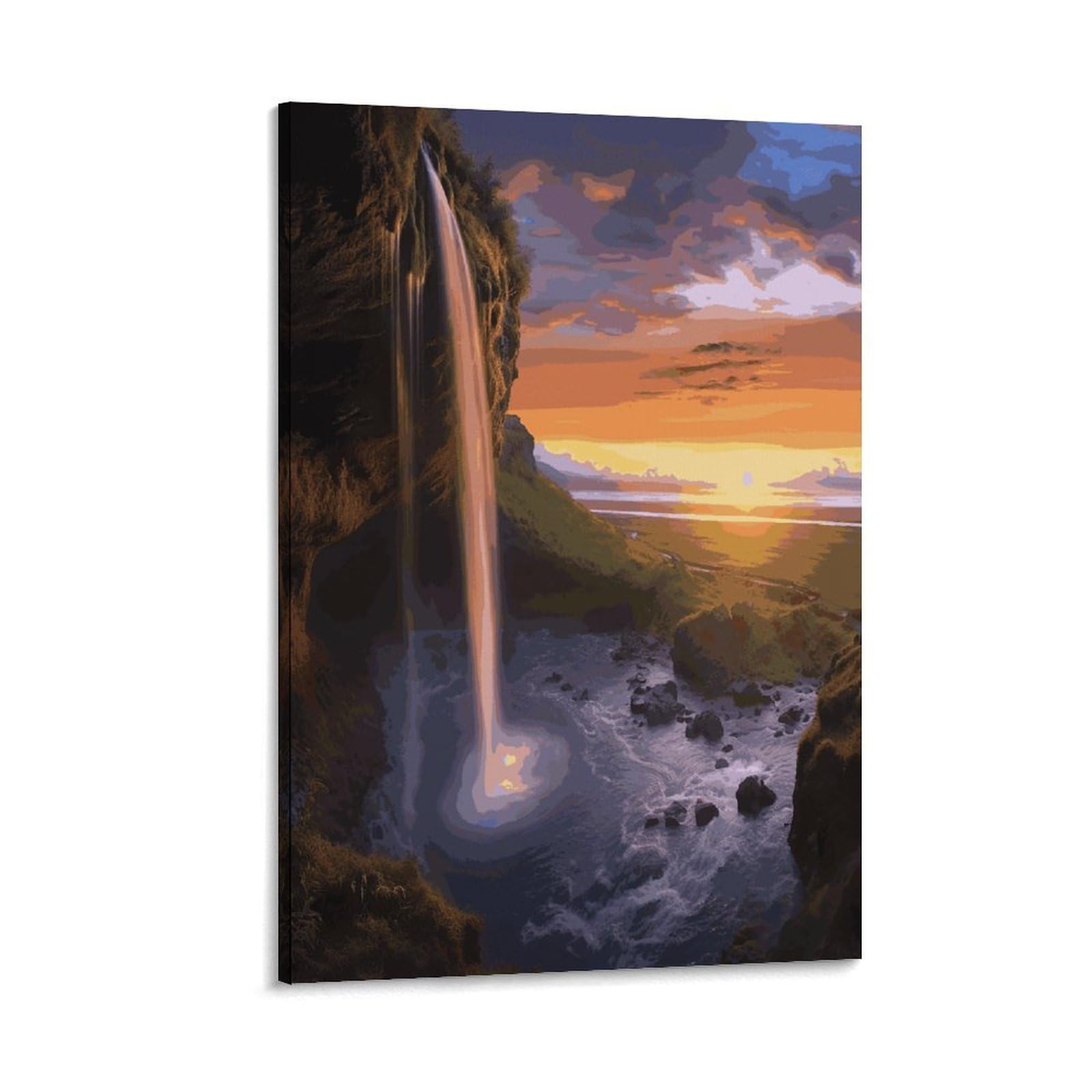 LDGSUPH Waterfall at Sunset Canvas Wall Art Prints Hangable Decor Painting for Wall Prints Painting Artwork Modern Decorative Artwork Ready to Hang Wall Pictures for Home Decor 24x36inch(60x90cm)