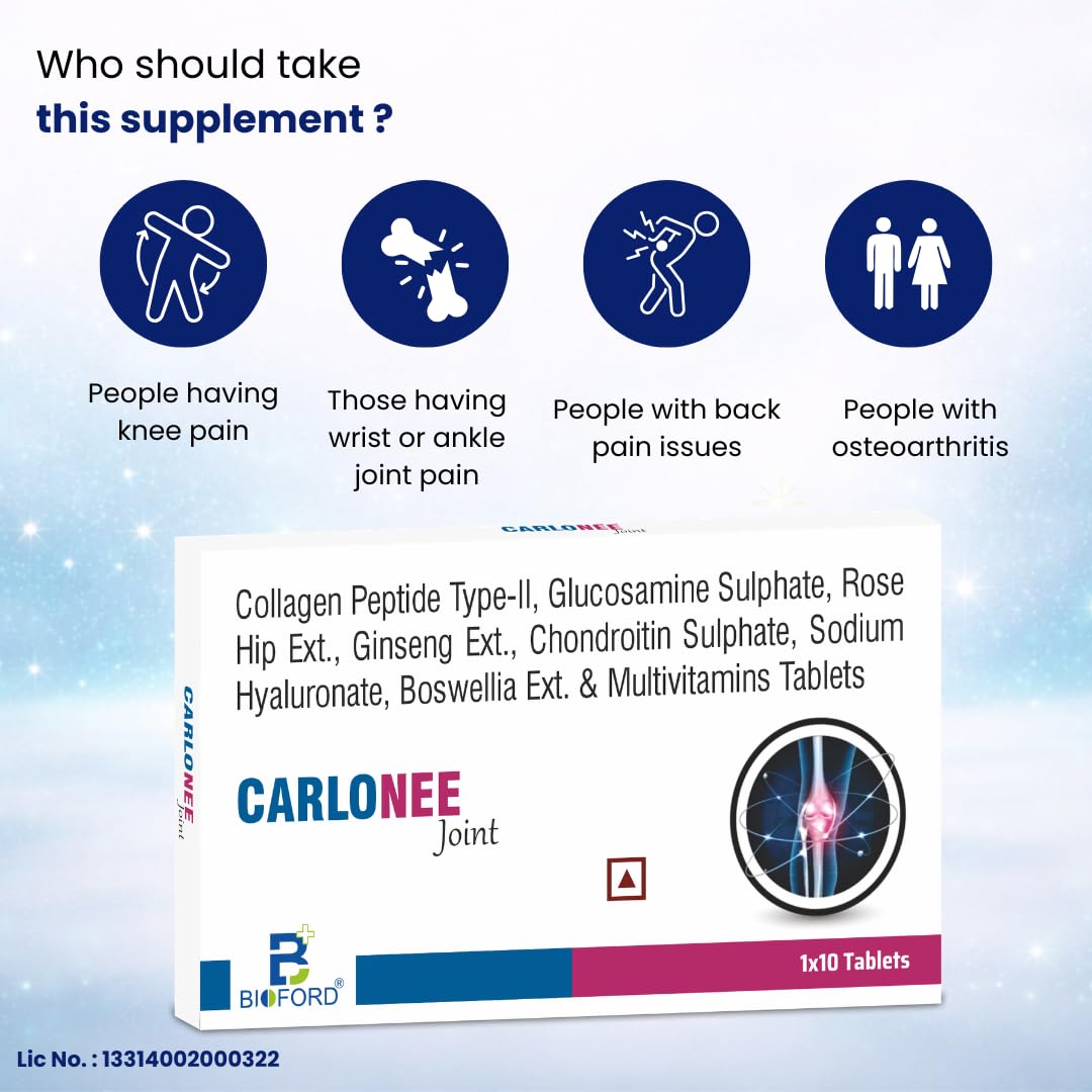 Carlonee Joint Tablets | Collagen Peptide, Glucosamine, Chondroitin, Hyaluronate | Knee, Neck, Back & Full Body Joint Pain Relief | Pack of 1 — Amazon image 2