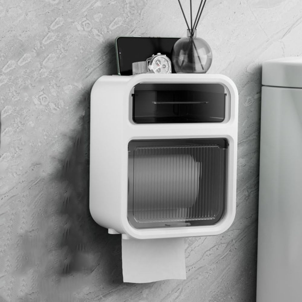 Toilettenpapierhalter für den Heimgebrauch, kein Bohren erforderlich, Wandmontage, einfach und multifunktional, weiß