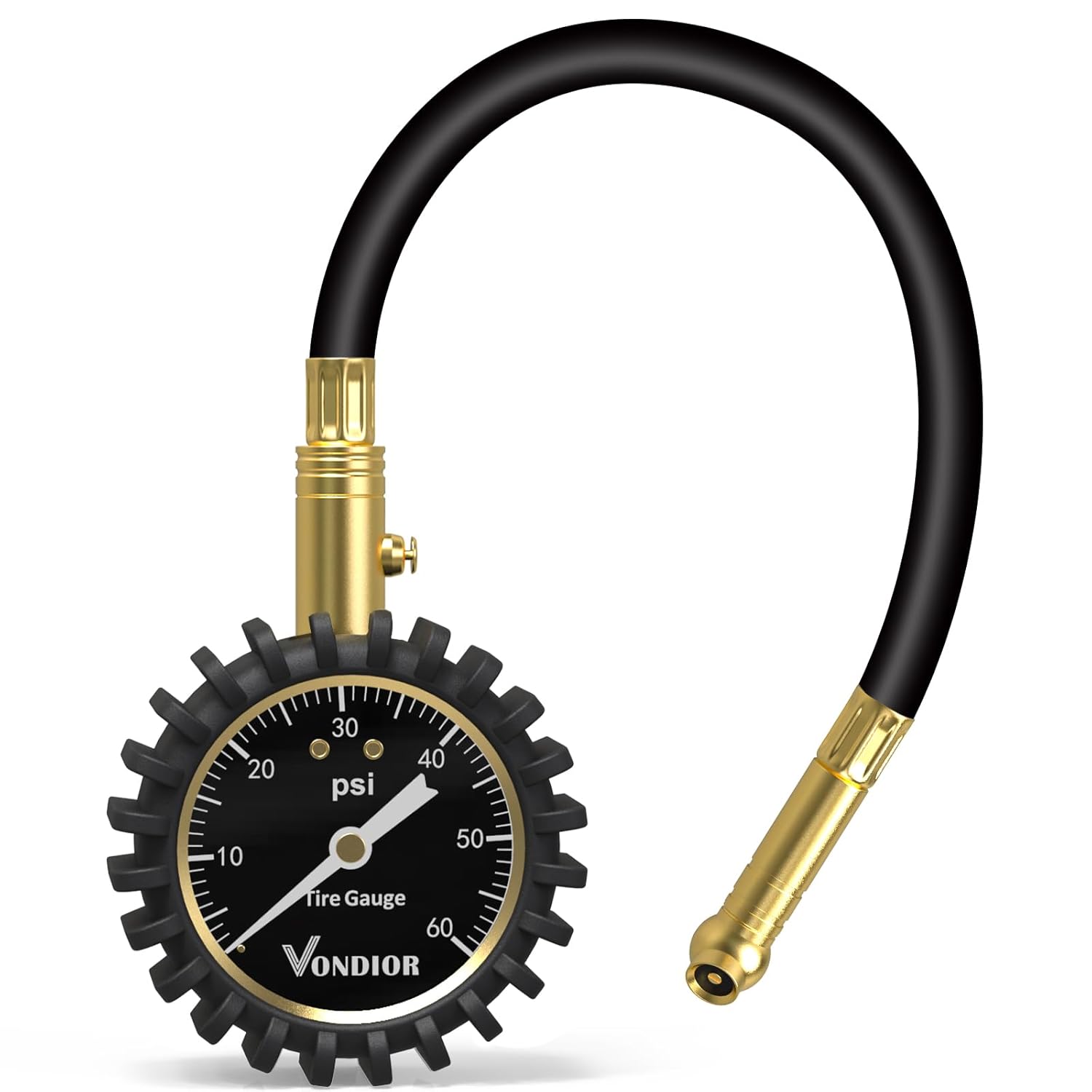 Vondior Medidor de presión de neumáticos con tubo (0-60 PSI), medidor de presión de aire certificado ANSI preciso con esfera brillante grande y