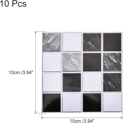 Miniatura 8 de MECCANIXITY 10 calcomanías 3D de pared, 3.9 x 3.9 in, azulejos de mosaico cuadrados, autoadhesivo, PVC, impermeable, para cocina, baño, pared,