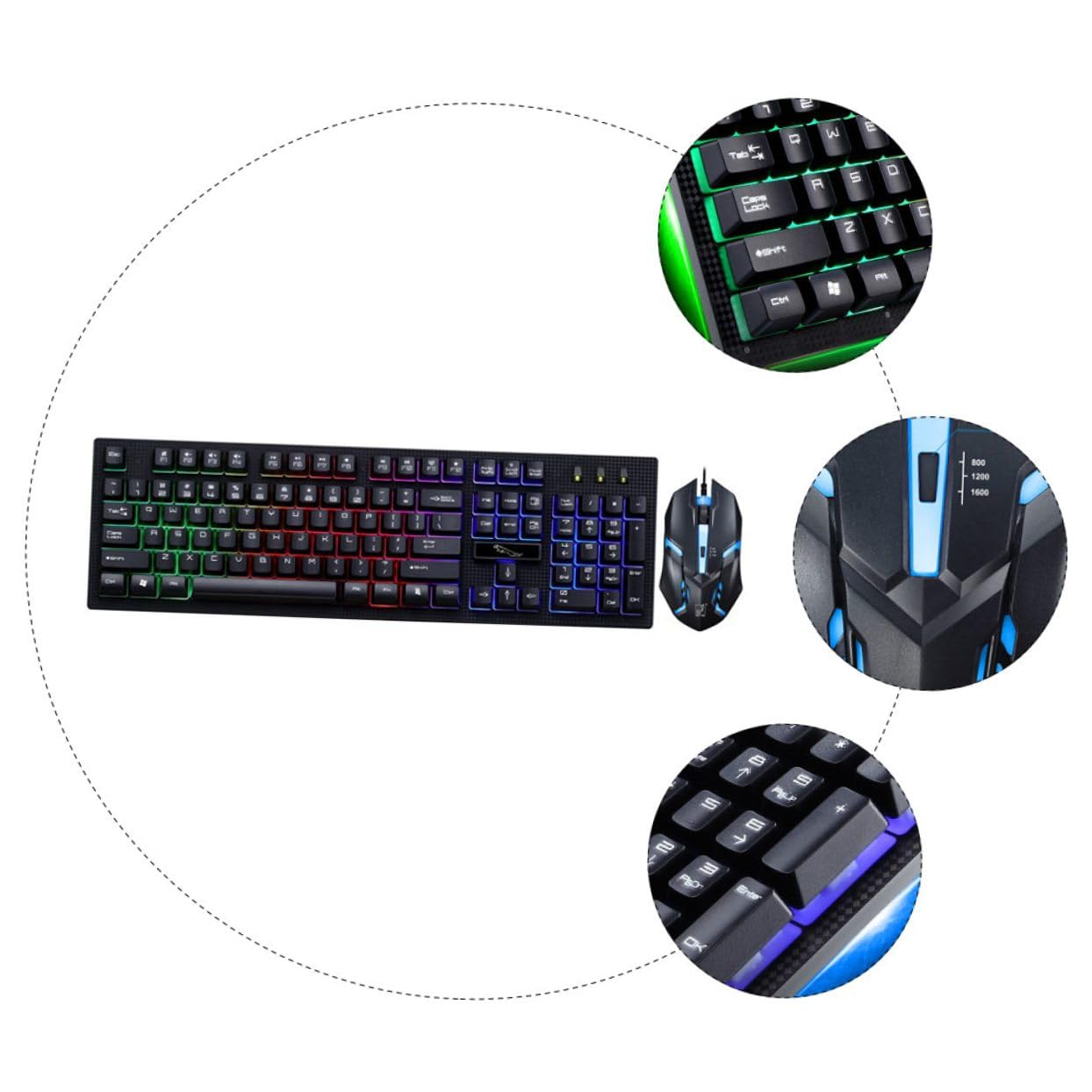 Set Tastiera e Mouse da Gioco Cablati USB Design Non Conflict, Resistente All'usura, Materiale Plastico, 104 Tasti, per Gamer in Uso Ufficio e Casa