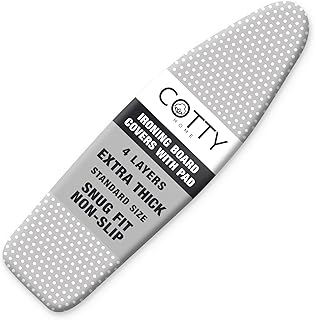 Extra Thick Ironing Board Covers with Pad Standard Size 15x54, Heat Reflective Full Scorch Resistant Padding, Snug Fit Non-Slip Nose Pocket Fastener Straps Elastic Edges, Gray Spotted