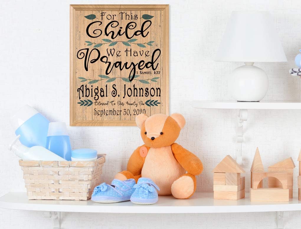 For This Child We Have Prayed Sign Custom Nursery Decor Personalized Newborn Boy or Girl Wall Art