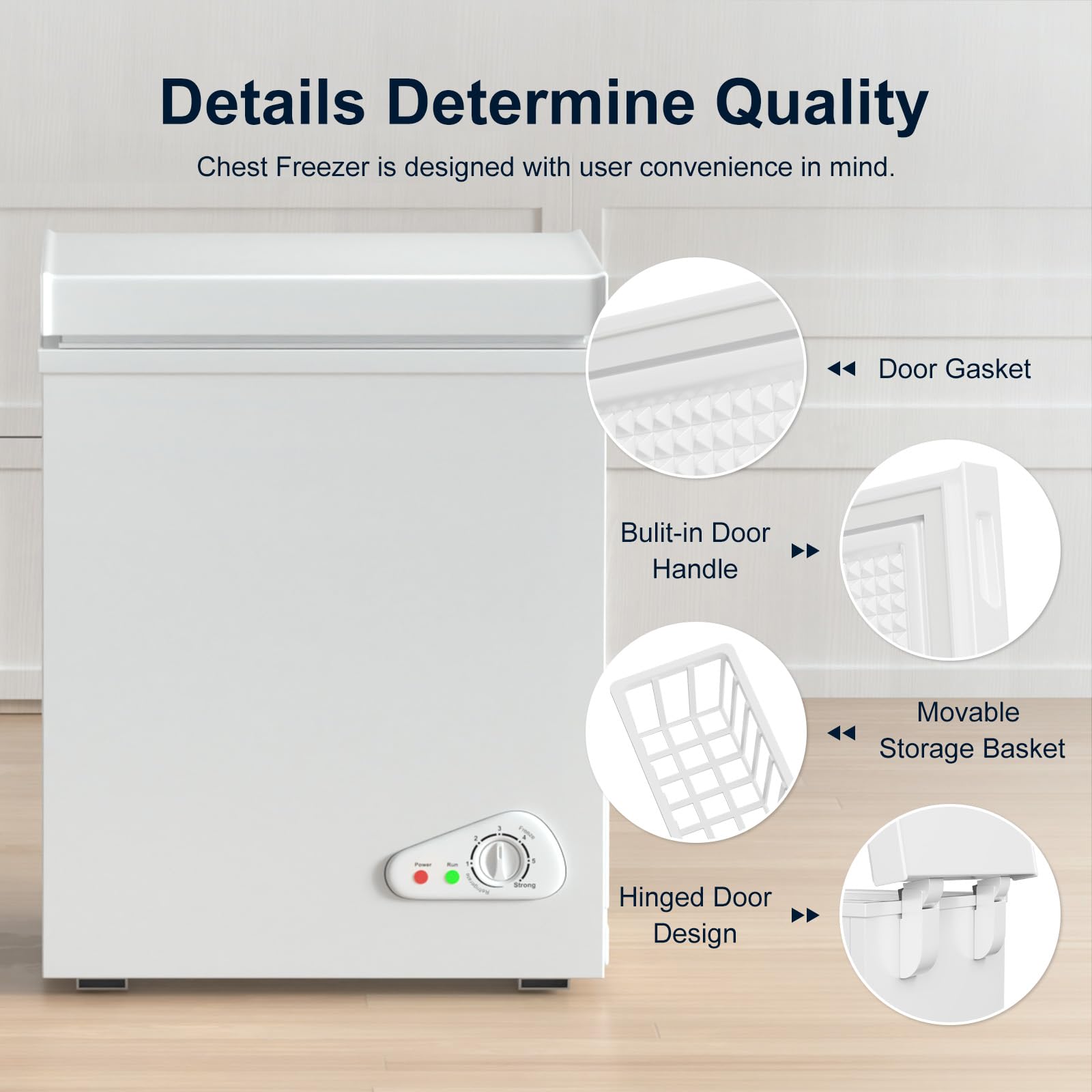 Muhub 5.0 Cu Ft Chest Freezer – Compact Deep Freezer With 7-Level Thermostat, Removable Basket & Top Opening, For Home Kitchen(White,5.0) on Fridge.com - View 6