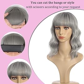 Ucubb Short Curly Wigs with Bangs for Women 14 Inches Wavy Bob Wig Synthetic Heat Resistant Fiber Wigs (R10A)