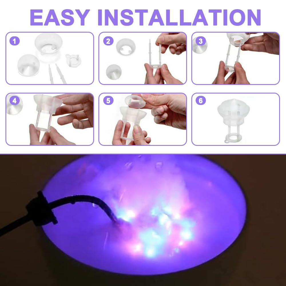 Brumisateur Ultrason, Mini Machine à Brouillard Halloween avec 12 Lumières et Protection Anti-Éclaboussures, 24 V Brumisateur à Ultrasons pour Aquarium, Étang de Citrouilles, Chaudron Sorcière