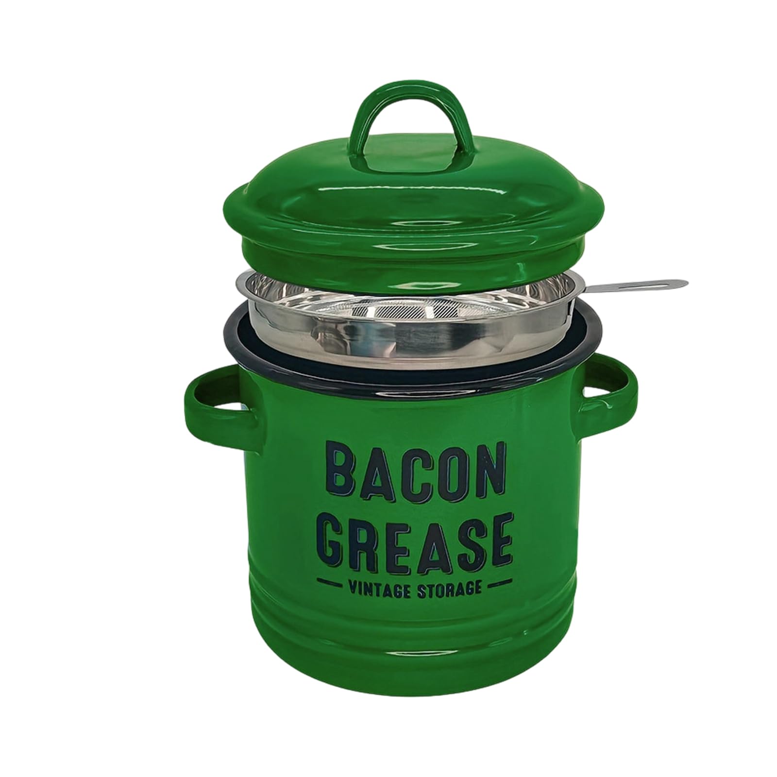 MALSSE Handle Bacons Grease Container with Strainer and Spoon Kitchen Gadget Dishwasher Safe for Cooking Use Multifunctional Seasoning Jar