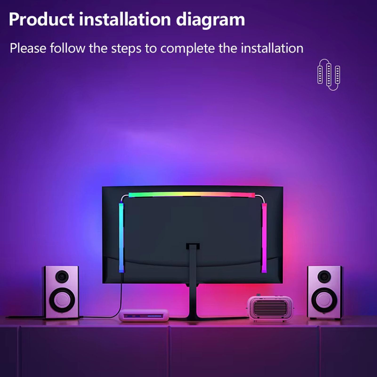 Striscia di Luce a LED del Display Desktop con Colore di Sincronizzazione dello Schermo, RGB 16 Milioni di Colori, Illuminazione da Gioco per Display da 27 Pollici, Gioco