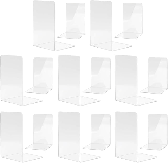 8 Pairs Clear Acrylic Bookends, MSDADA Acrylic Book Ends for Book Shelves, Non-Slip Desktop Book Organizer Stationery Bookracks for School Supplies Library Books Office Book Holder