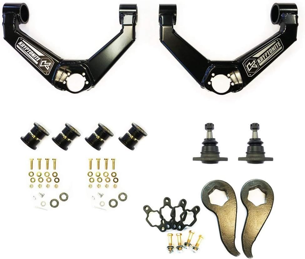 Kryptonite 2 Inch Leveling Kit for 2011-2019 Chevy/GMC 2500HD/3500HD Trucks, Includes Upper Control Arm Kit, Forged Torsion Keys, Front & Rear Shocks, High Carbon Steel