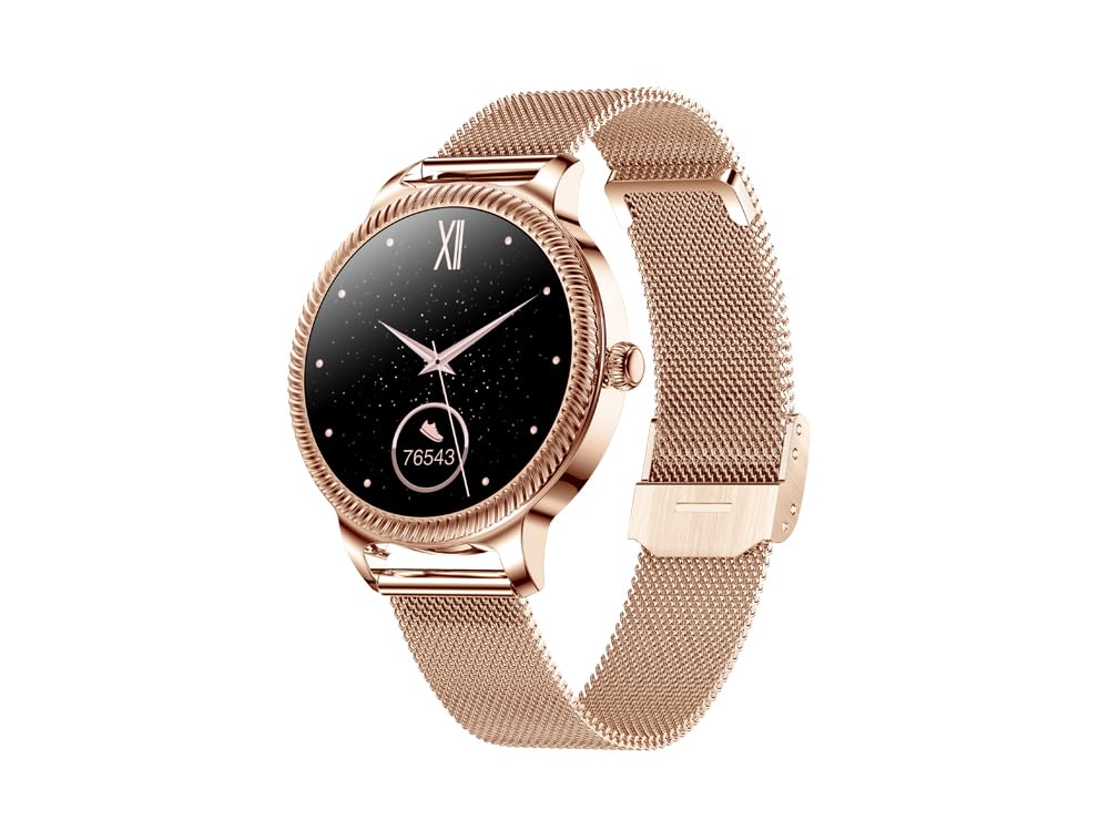 EKO ! Montre Connectée Appel Bluetooth, Smartwatch, Montre Sport, Podomètre, écran 1,09", Moniteur Sommeil Cardiofréquencemètre Tension Artérielle SpO2 (Or - Bracelet Milanais)