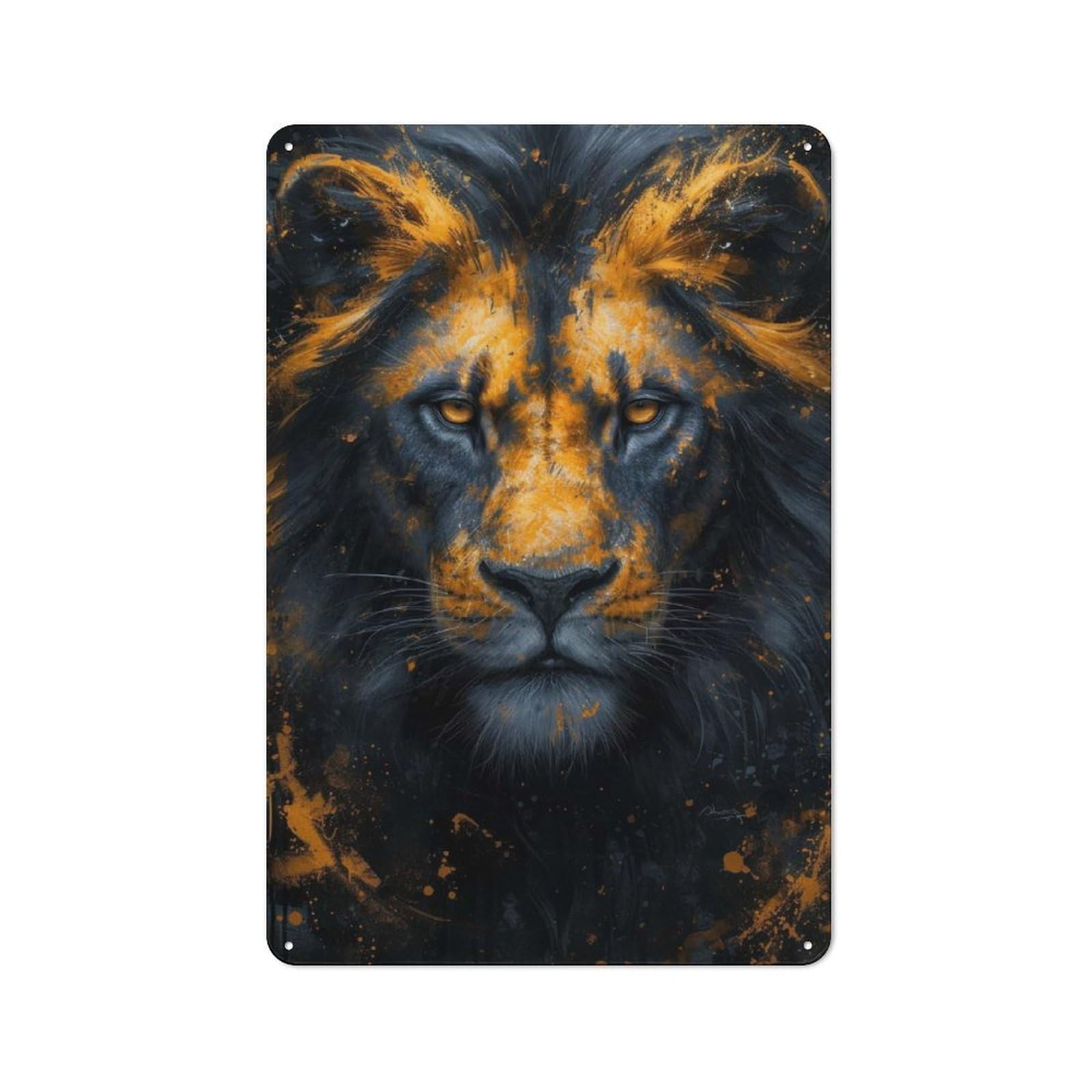 Junmoney Black Lion Painting Decorative Metal Sign 30X20cm, Creative Studio Wall Plaque For Hobby Room, Office, Lounge Or Living Room